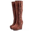 New style suede leather wedge brown high heel women boots