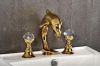 PVD GOLD WIDESPREAD LAVATORY BATHROOM SINK dolphin FAUCET with crystal handles