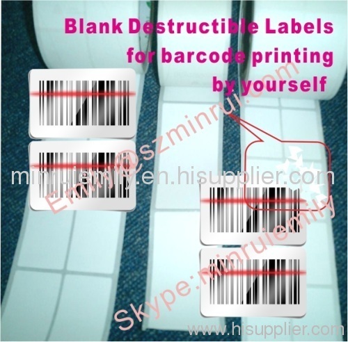 Custom different sizes ultra tamper evident destuctible vinyl labels with barcode printing