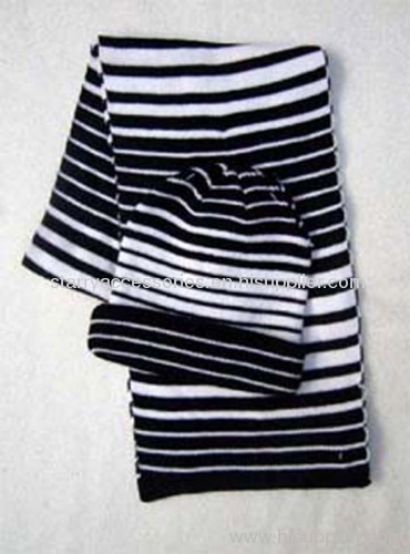 Acrylic black/white strip knitted scarf/hat