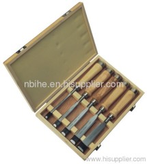 5pcs DIN5139 Bevel-edge carving chisel set with wood handle wood case packing