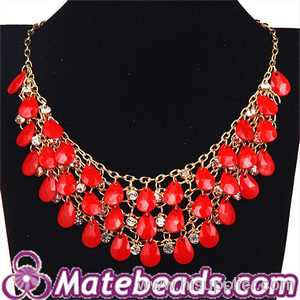 Fashion Multi Layered Red J Crew Style Resin Statement Bib Necklace