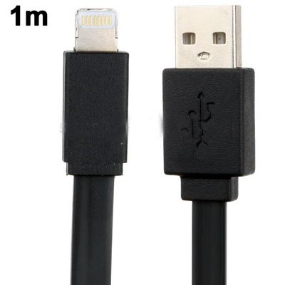 black good Noodle Style USB Data Sync Charger Cable for iPhone 5, Length: 1m (Black)