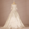 Satin Wedding Dresses with Alencon Lace Sleeves Coat Outside