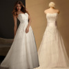 A Line Strapless Organza Wedding Dresses With Beaded Appliques