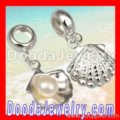 925 Sterling Silver european Pearl Shell Dangle Pendant Charm