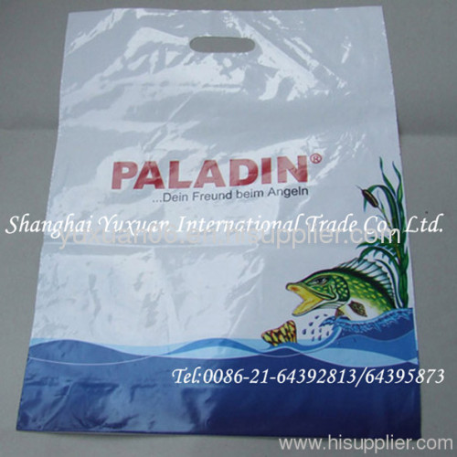 Plastic shopping bags with die cut handle