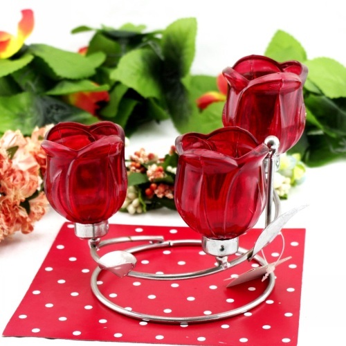 Red Rose Glass Candle Holder (RC-535)