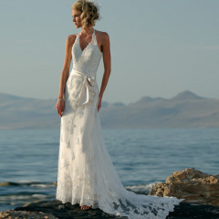 Halter Lace Beach Wedding Dresses