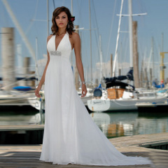 Halter Beaded Chiffon Beach Wedding Dresses