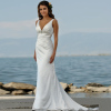 Elegant V Neck Beaded Beach Wedding Dresses with Sweep Train