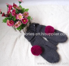 Acrylic knitted glove with pom-pom