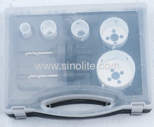 7pcs HSS Bi-metal hole saw set; sizes:7/8", 1-1/8", 1-1/4", 2", 2-11/16" (22-29-32-51-68mm) Arbors 3/8" hex, 7/16" hex