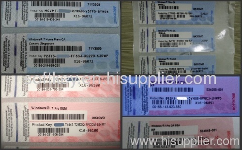 Factory wholesale windows 7 oem coa label, win 7 pro/ home prem/ ultimate oem coa sticker original