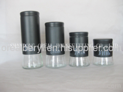 black glass canisters with steel coating