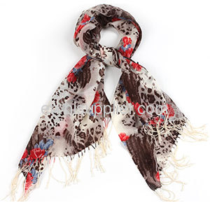 Cashmere Wool Tassel Shawl Stole Leopard Print Pashmina Scarf