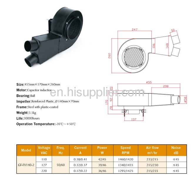 Crow flow fans 445mmx170mmx260mm bearing ball