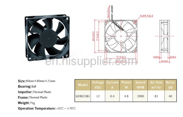 Axial Fans 80mmx80mmx25mm