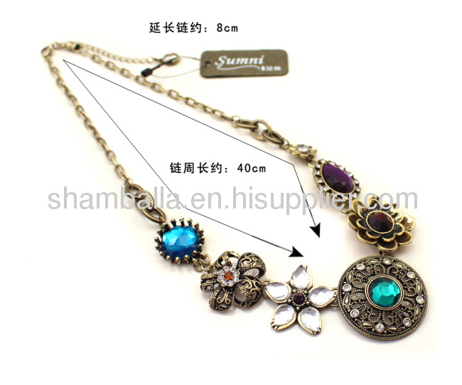 SUMNI Vintage Necklace Flower in Copper and Acrylic Color Stones