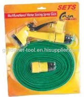 15M Flat Garden Hose With 4-function Spray Nozzle Set