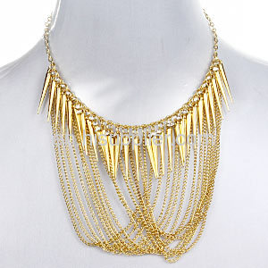 Tassel Chain Spike Bib Statement Necklace Earring Gold Necklace Set