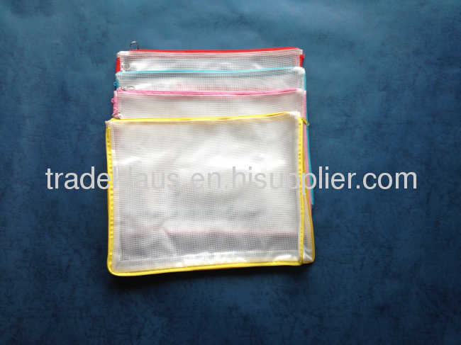 Fine PVC round zipper mesh shopping bag.