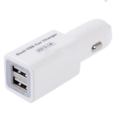 Dual USB Car Charger for iPhone 5 / iPhone 4 & 4S / New iPad / iPad 2 / iPod, Output: DC 5V / 2.1A, DC 5V / 1.0A (White)