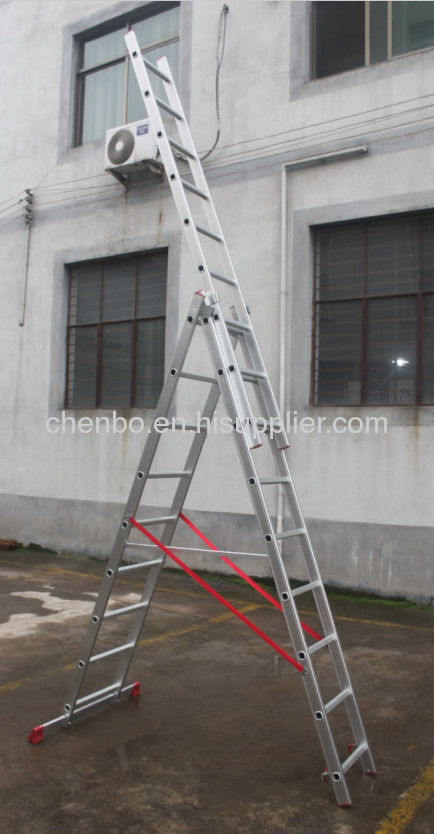 3-8m Trade EN131 Aluminum 3 Section Triple Extend Extension Push Up Ladder