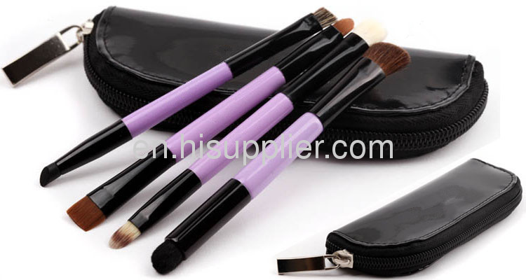 4PCS Duo EndPortable Makeup Brush Kit with Zipper Cosmetic pouch