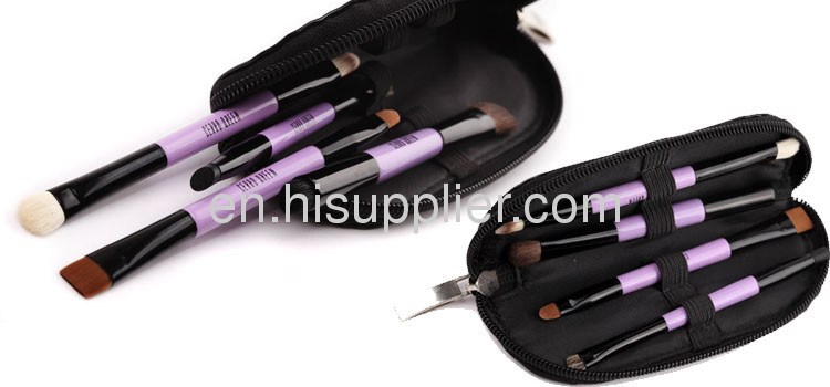 4PCS Duo EndPortable Makeup Brush Kit with Zipper Cosmetic pouch