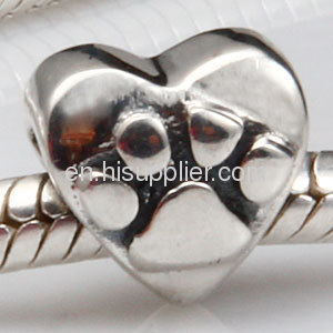 925 Silver PandoraHeart Charm Beads With Cute Dog Paw