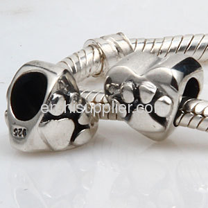 925 Silver PandoraHeart Charm Beads With Cute Dog Paw