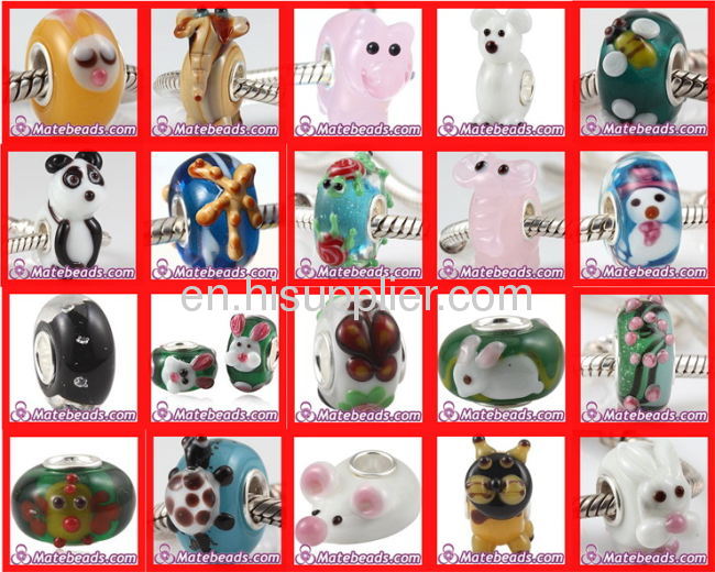 Mix 50 Pcs Big Hole Lampwork Glass Charm european Mixed Lots Beads