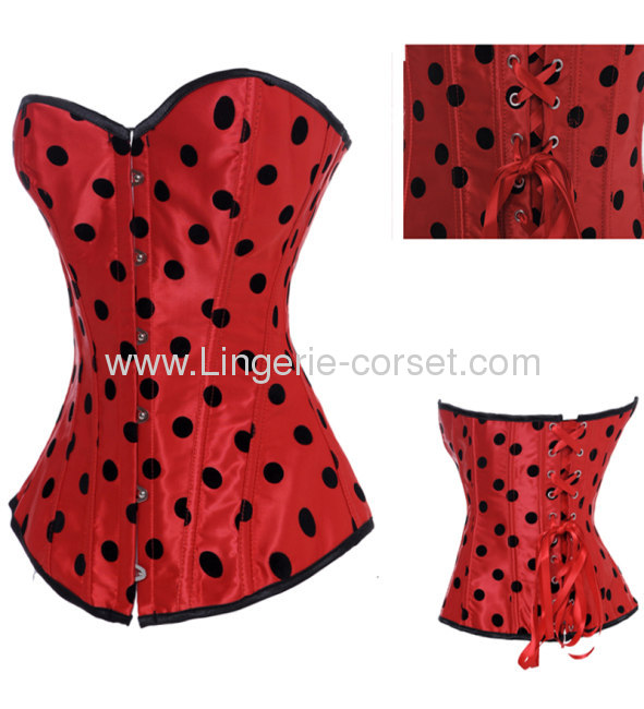 Red ground black spot overbust corset