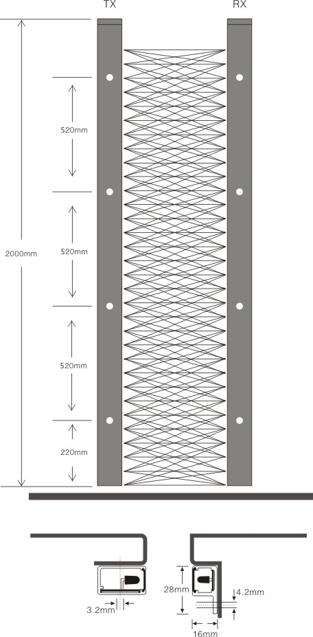 Side Open Infra Red Elevator Light Curtain