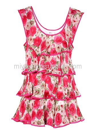 lady printing flower tank top 