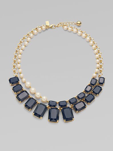 Two layered Resin Stone Imitation Pearl Bib Kate Spade Asymmetrical Necklace