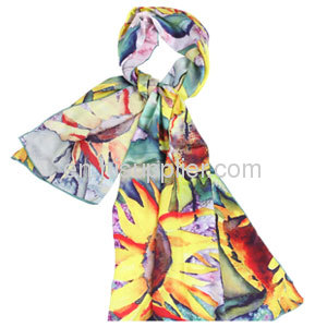 2013 New Designer European Sunflower Infinity Mulberry Silk Scarf China