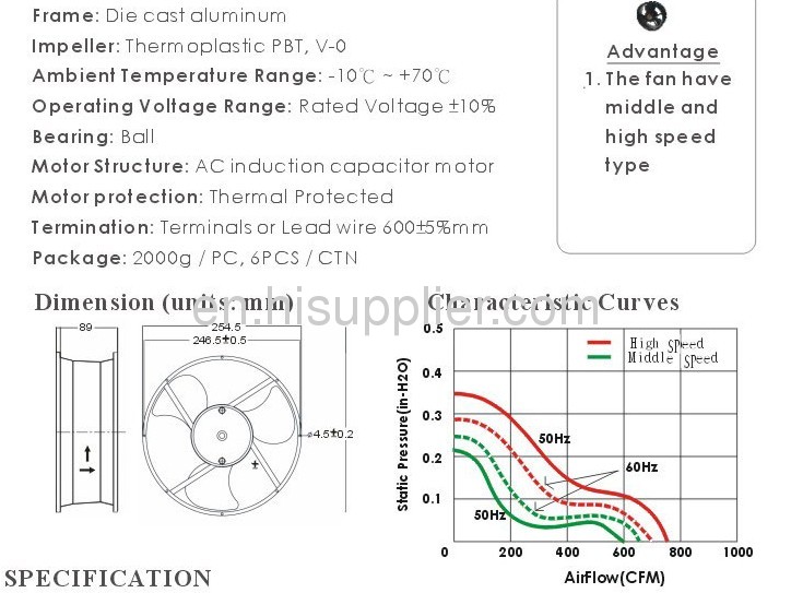 AC Axial Fan 254x89 mmaxial fans, AC tube axial fans, AC centrifugal fans