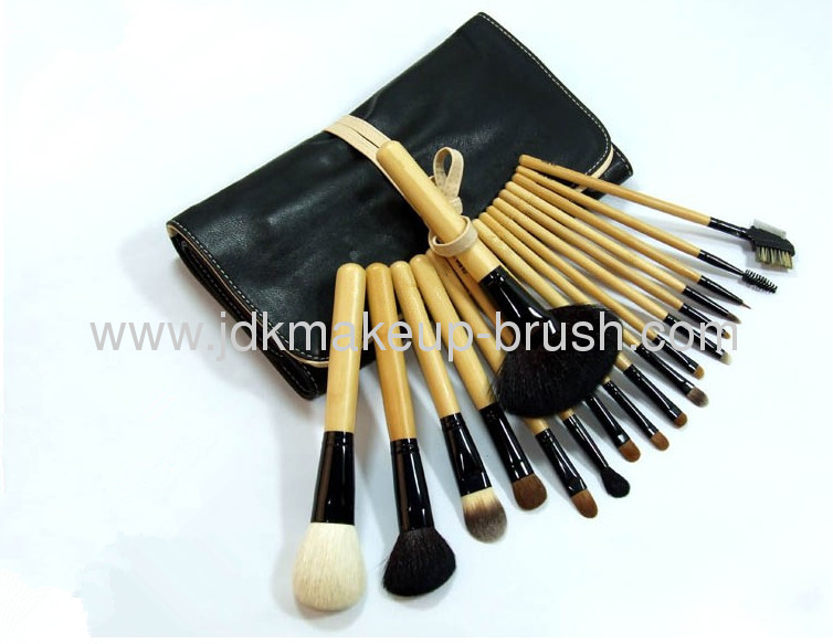 19pcs natural hair makeup brushes with black leather Pouch