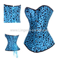 Blue ground black spot overbust corset