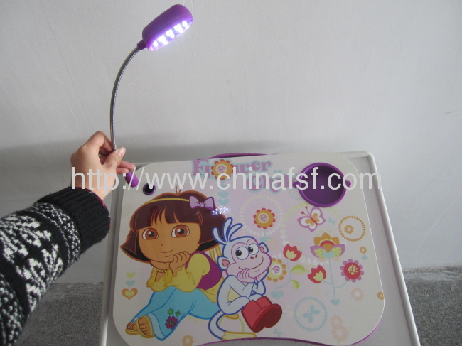 aptop table with LED light with drink cupholder and pen holder different design and size for choosing