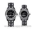 Branded Black Crystal Stones Surface Watch, Men Diamond Ceramic Watches