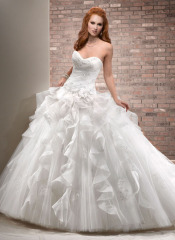 GEORGE BRIDE Luxury Tull Over Satin Ball Gown With Tiered Organza Wedding Dress