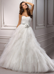 GEORGE BRIDE Tulle Over Satin With Beaded Waist Chapel Train Wedding Dress