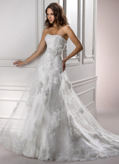 GEORGE BRIDE Strapless Chapel Train Lace Wedding Dress With Appliques