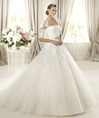 GEORGE BRIDE Royal Tulle A-Line sleeves With Rebrode Lace wedding dress