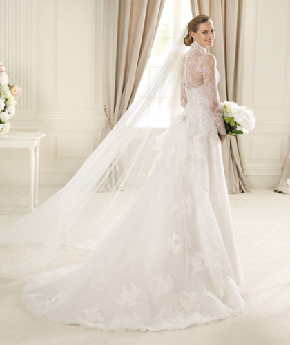 GEORGE BRIDE High Neck Fit And Long Lace Sleeves With Lace Applications