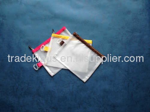 PVC electro-deposited metal zipper mesh stationery bag, various colors.