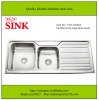 Square bowls kitchen stainless steel sink double bowls with drain board